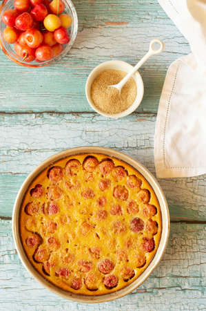 Cherry clafoutis - traditional French sweet fruit dessert.の写真素材