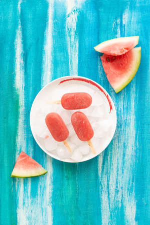 homemade watermelon ice cream  in plateの写真素材