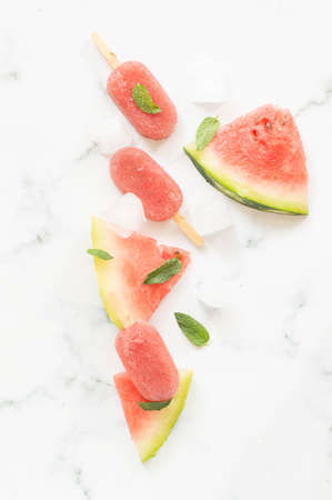homemade watermelon ice cream  in plateの写真素材