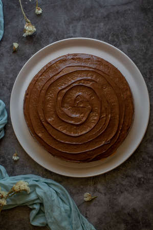 Mint cake with chocolate and hazelnut cream on topの写真素材