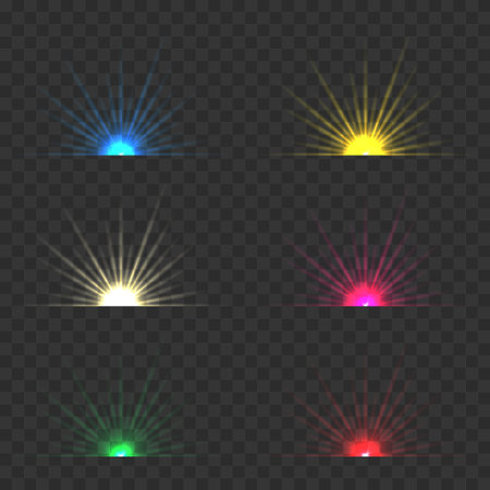 Set of realistic light glareのイラスト素材