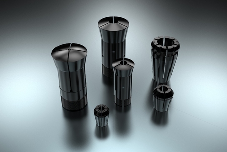 3D illustration of metal collets for instrumentsの写真素材