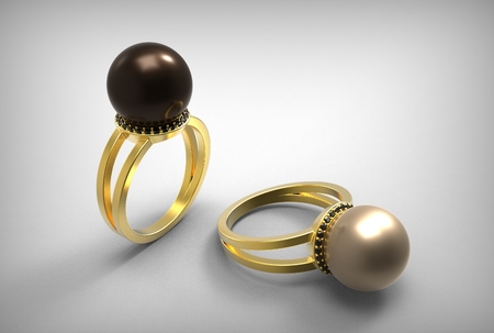 3d illustration of gold pearl ring isolated on whiteの写真素材