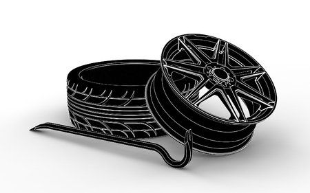 3d illustration of a tire fitting equipment isolated on whiteの写真素材