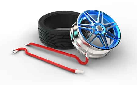 3d illustration of a tire fitting equipment isolated on whiteの写真素材