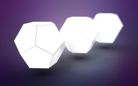 3d illustration of dodecahedron isolated on blue backgroundの写真素材