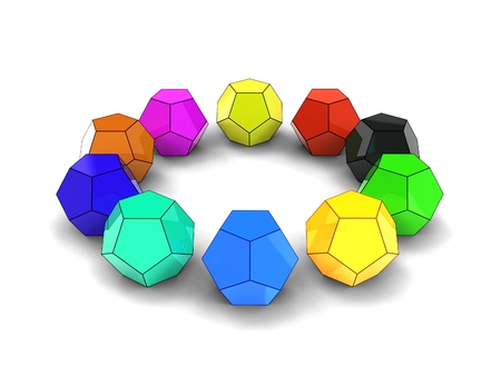 3d illustration of dodecahedron isolated on white backgroundの写真素材