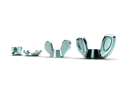 3d illustration of wing nuts isolated on whiteの写真素材
