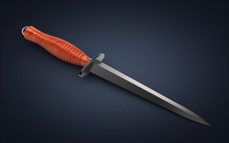 3d illustration of dirk knife isolated on blueの写真素材