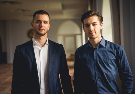 Young Muslim men in a mosque.の写真素材