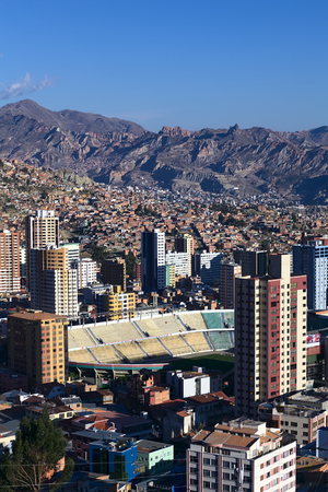 LA PAZ, BOLIVIA - OCTOBER 14, 2014: The sports stadium Estadio Hernando Siles in the district of Miraflores, one of the highest professional stadiums in the world, on October 14, 2014 in La Paz, Boliviaのeditorial素材