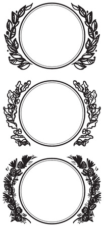 Garland decorations with branches of laurel, pine, and holly. Vector illustration.のイラスト素材