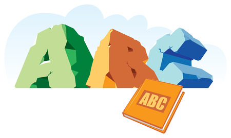 Alphabet made of stone, single word ABC and book. Vector illustration.のイラスト素材