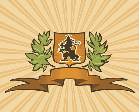 Brown shield with lion. Vector illustration.のイラスト素材