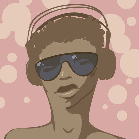 DJ girl in headphones. Vector illustration.のイラスト素材