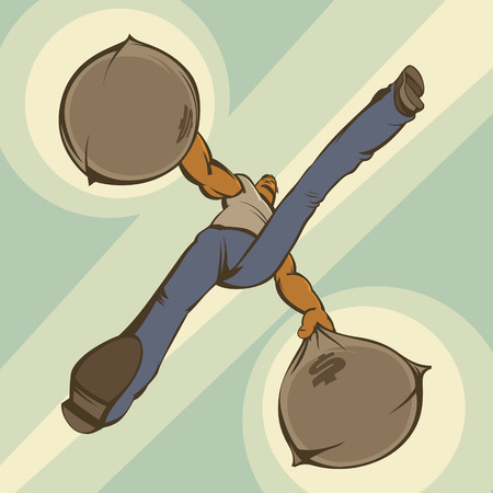 Man carrying two sacks of money. Vector illustration.のイラスト素材
