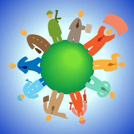 Cartoon people on planet. Vector illustrationのイラスト素材