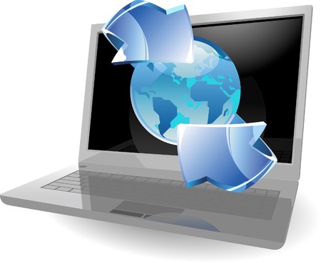 Laptop with earth and arrow. Vector illustration.のイラスト素材