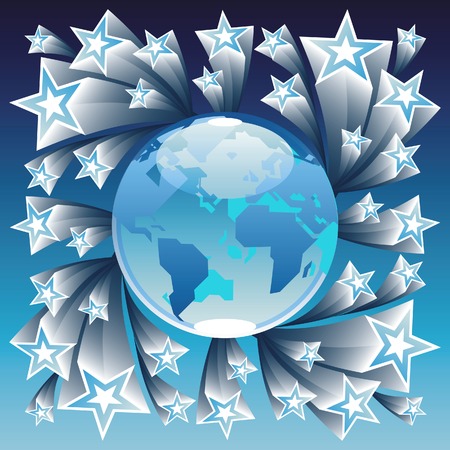 Blue globe and stars. Vector illustration.のイラスト素材