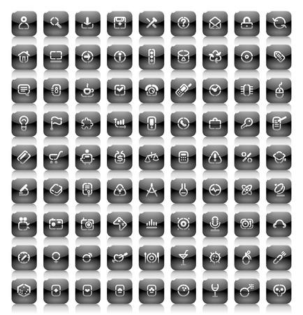 Buttons for computer, business, shopping, science, media, leisure, gambling and danger. Icons for websites and interface elements. Vector illustration.のイラスト素材