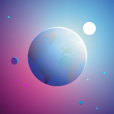 Sun rising over the Earth in colorful space. Vector illustration.のイラスト素材