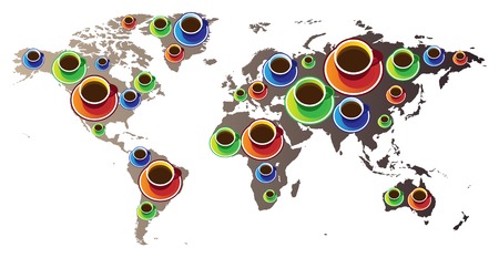 World map with coffee cups. Vector illustration concept.のイラスト素材