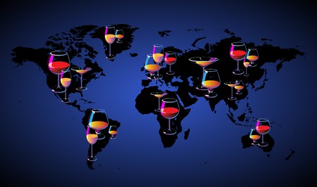 World map with wines. Vector illustration concept.のイラスト素材