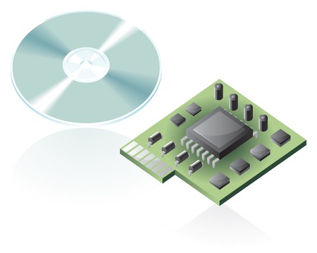 Computer parts: compact disc, circuit. のイラスト素材