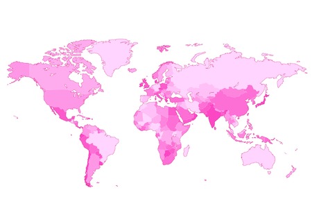 Detailed map of the World with countries in pink colors.  illustration.のイラスト素材
