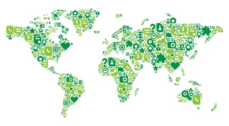 World Map concept. Made of 100  icons set in green colors.のイラスト素材