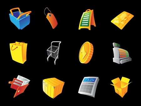 Icons for retail, black background. Vector illustration.のイラスト素材