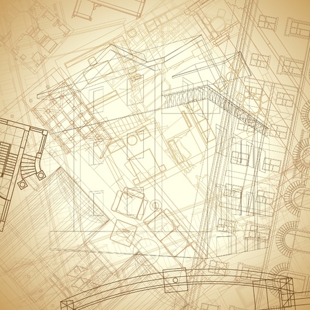 Abstract architectural background in vintage sepia colors. Vector illustration.のイラスト素材