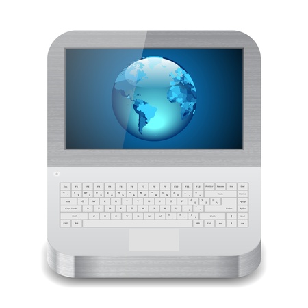 Icon for laptop with Earth on display. White background.のイラスト素材