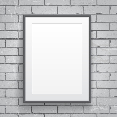 Blank paper poster with frame on brick wall backgroundのイラスト素材