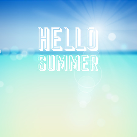Hello summer. Poster on tropical beach background. のイラスト素材