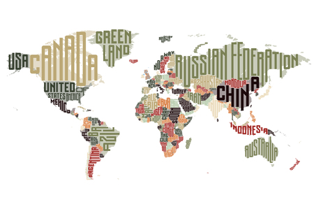 World map made of typographic country names. Vector illustration.のイラスト素材