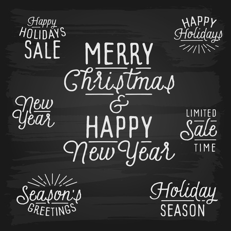 Hand drawn lettering slogans for Christmas and New Year. Vector illustration.のイラスト素材