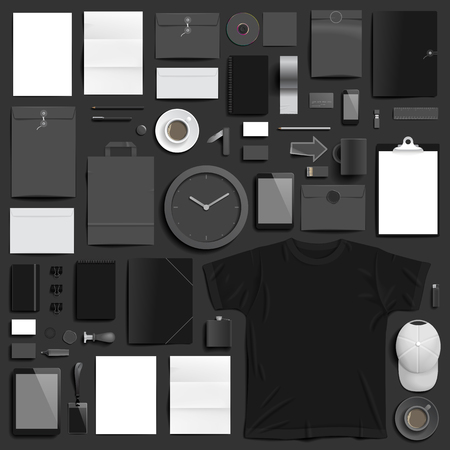 Corporate identity template on dark background. Use layer "Print" in vector file to recolor objects. Eps-10 with transparency.のイラスト素材