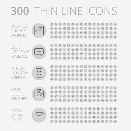 Thin Line Icons For Business, Interface, Leisure and Food. Vector