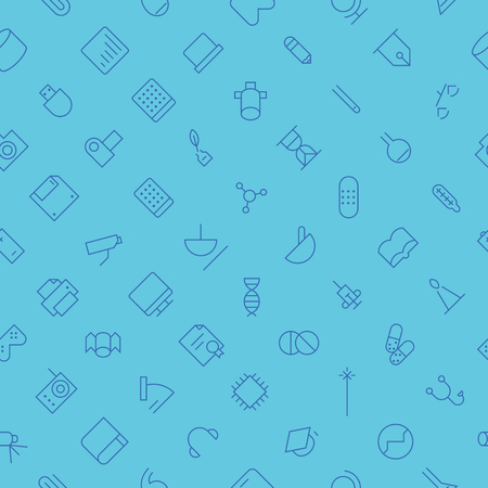 Seamless background pattern for technology, science and medical made of thin line icons. Vector illustration.のイラスト素材