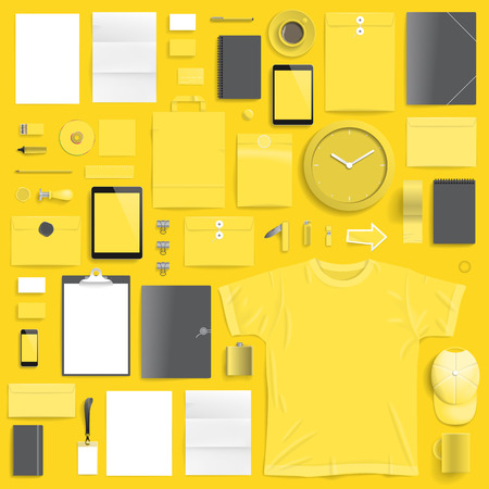 Corporate identity template on yellow background. Use layer "Print" in vector file to recolor objects. Eps-10 with transparency.のイラスト素材