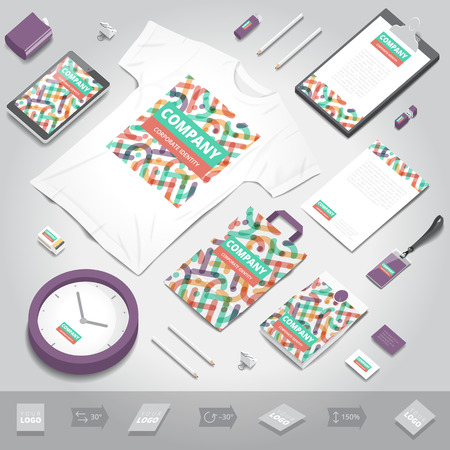 Corporate identity stationery objects print template. Isometric style. Vector illustration.のイラスト素材