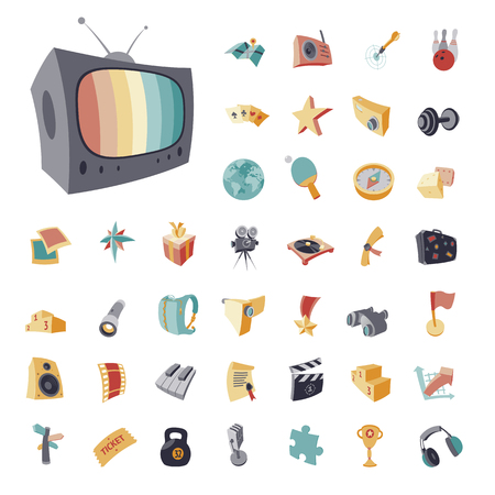 Vintage icons set for entertainment, leisure and fitness. Vector illustration.のイラスト素材