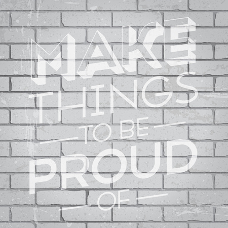 Hand drawn lettering slogan on grunge gray brick wall background. Vector illustration.のイラスト素材