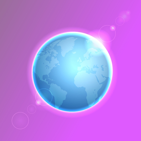 Planet Earth on colorful defocused lights bokeh background. Vector illustration.のイラスト素材