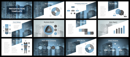Business presentation templates. Vector infographic elements for company presentation slides, corporate annual report, marketing flyers, leaflets and brochures, banners and web design.のイラスト素材