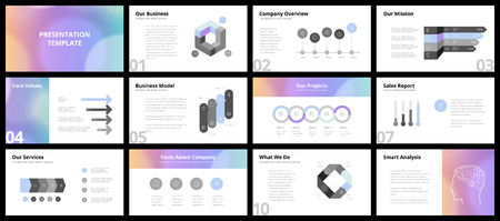 Business presentation templates. Vector infographic elements for company presentation slides, corporate annual report, marketing flyers, leaflets and brochures, banners and web design.のイラスト素材