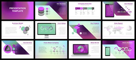 Business presentation templates. Vector infographic elements for company presentation slides, corporate annual report, marketing flyers, leaflets and brochures, banners and web design.のイラスト素材