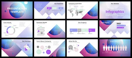 Business presentation templates. Vector infographic elements for company presentation slides, corporate annual report, marketing flyers, leaflets and brochures, banners and web design.のイラスト素材