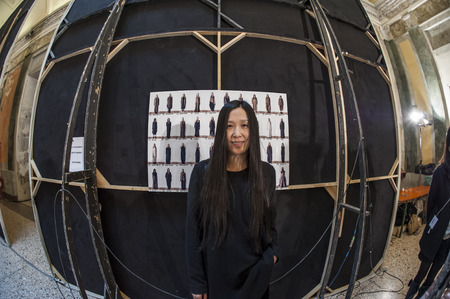 Uma Wang in the backstage before her fashion show during Milan Fashion Week 2015のeditorial素材